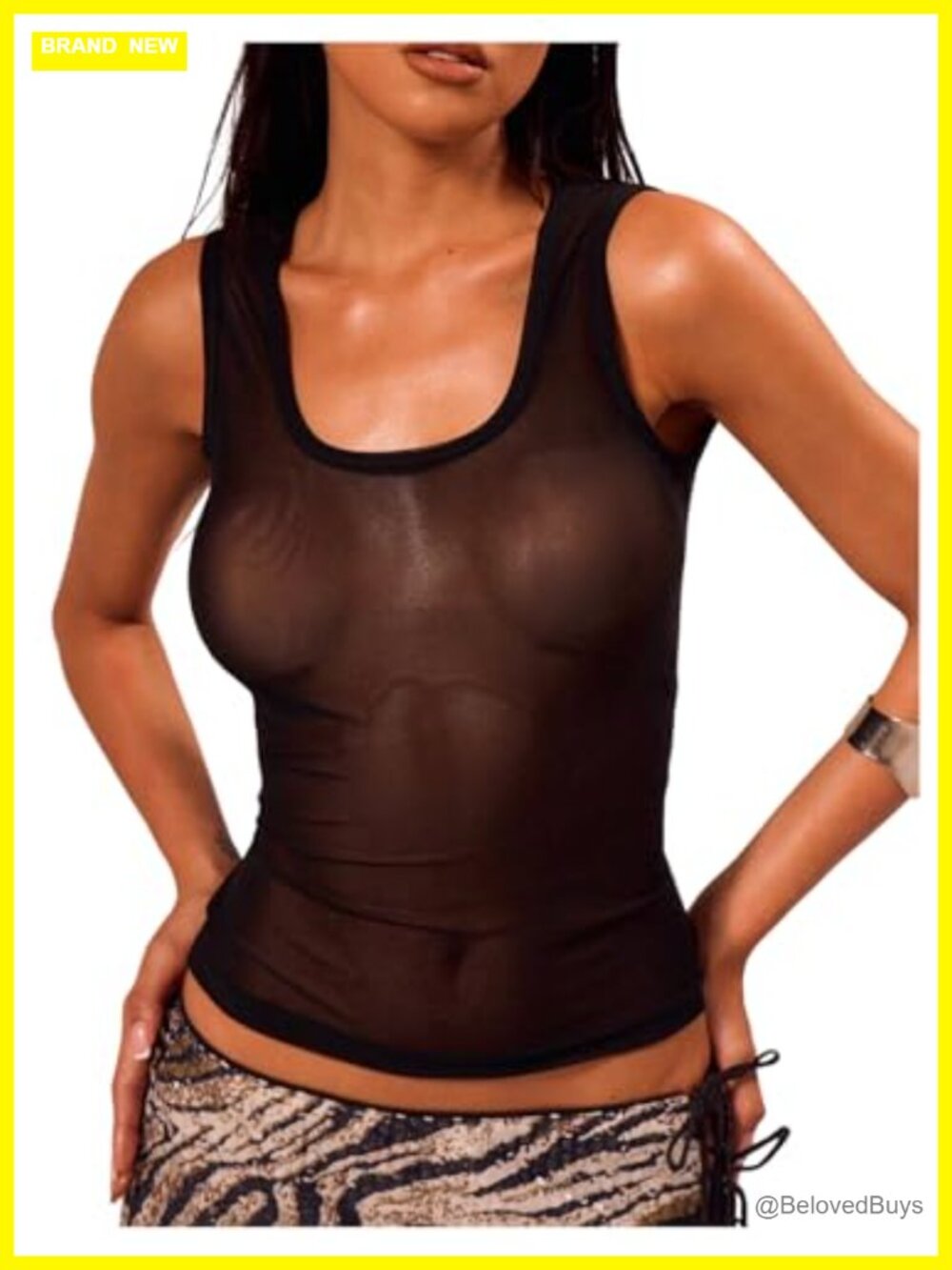 Women's Sheer Tank Top Fitted Sleeveless Square Neck Vacation Summer Top